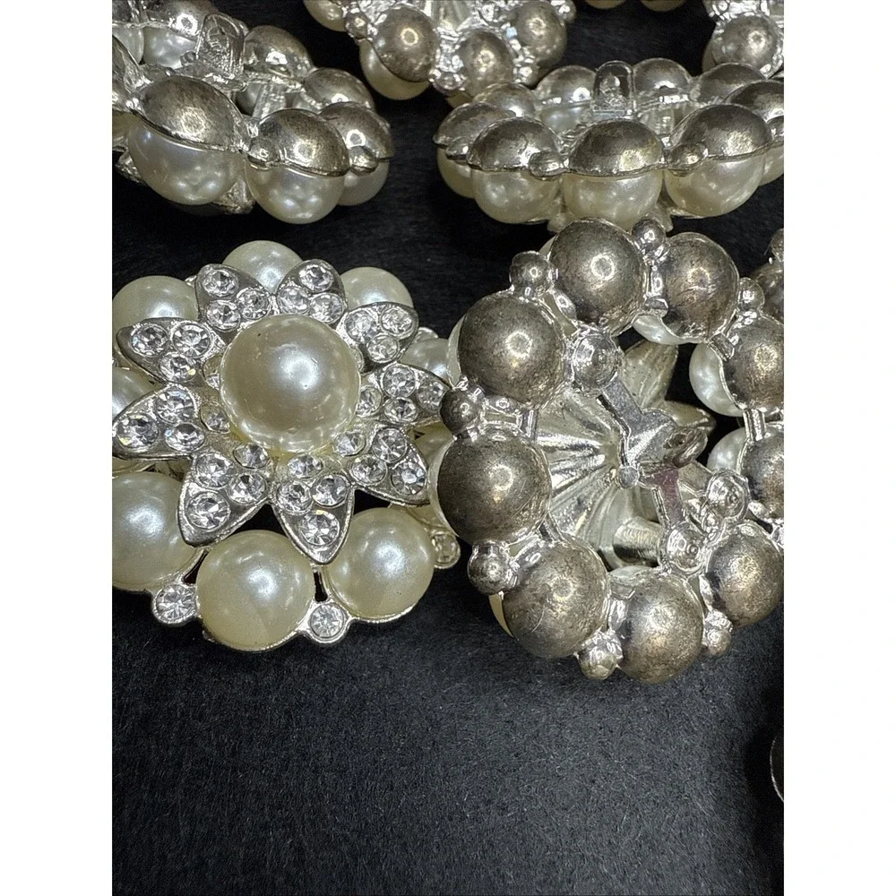 9 Vintage Rhinestone And Faux Pearl Shank Buttons Silver Plating Over Copper